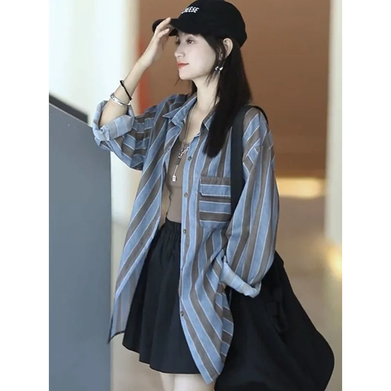 Loose Striped Shirt Women's Blouse Long Sleeve Summer PoLo Collar Casual Thin Type Sunscreen Coat Shirts Top Ladies Blouses
Loose Striped Shirt Women's Blouse Long Sleeve Summer PoLo Collar Casual Thin Type Sunscreen Coat Shirts Top Ladies Blouses