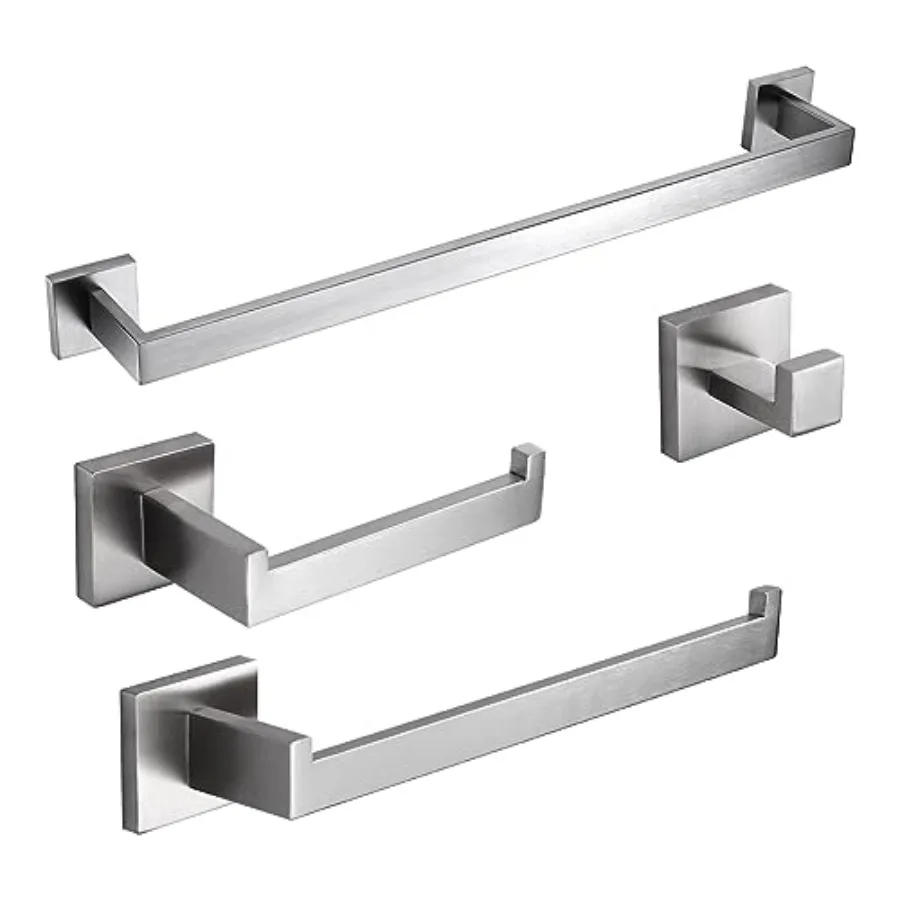 Bathroom Hardware Set 4 Pieces, Bath Towel Holder Set SUS304 Stainless Steel, Towel Bar Rack Set for Wall Mounted, Square Bathr
Bathroom Hardware Set 4 Pieces, Bath Towel Holder Set SUS304 Stainless Steel, Towel Bar Rack Set for Wall Mounted, Square Bathr