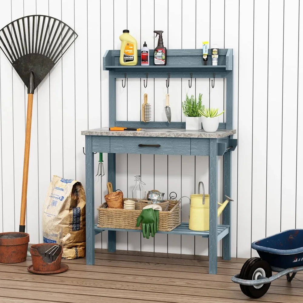 Outdoor Potting Bench Table with Metal Tabletop,Planting Table Potting Work Station with Storage Drawer and Removable Shelf Rack
Outdoor Potting Bench Table with Metal Tabletop,Planting Table Potting Work Station with Storage Drawer and Removable Shelf Rack