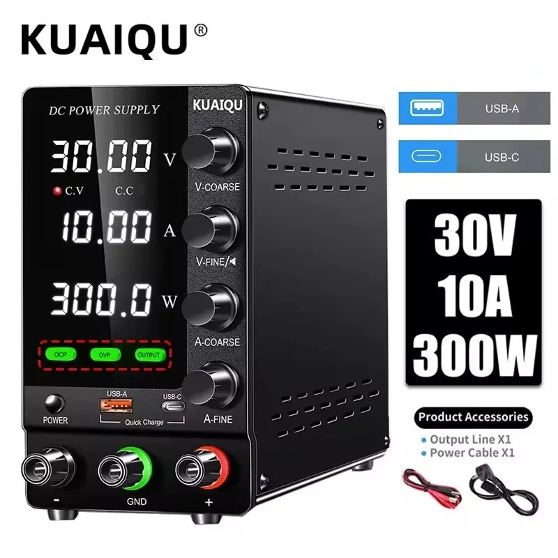 KUAIQU SPS-C3010S Newest 30V 10A 300W DC Lab Switching Power Supply Type-c Charge Repair Variable Adjustable Voltage OCP OVP
KUAIQU SPS-C3010S Newest 30V 10A 300W DC Lab Switching Power Supply Type-c Charge Repair Variable Adjustable Voltage OCP OVP