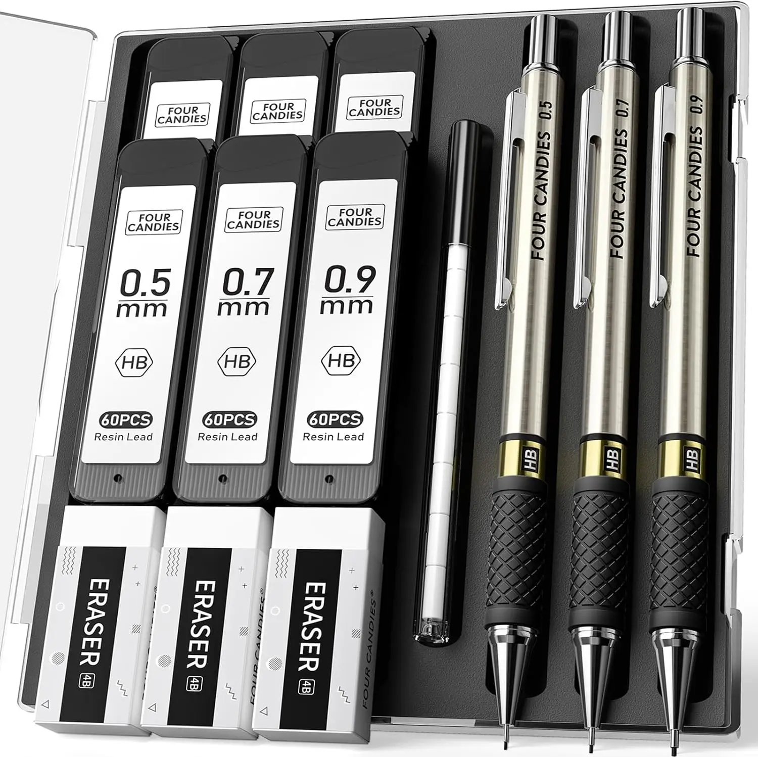 3-Piece Metal Mechanical Pencil Set 0.5/0.7/0.9mm with 360 Leads & Erasers, Drafting Pencils for School Office
3-Piece Metal Mechanical Pencil Set 0.5/0.7/0.9mm with 360 Leads & Erasers, Drafting Pencils for School Office