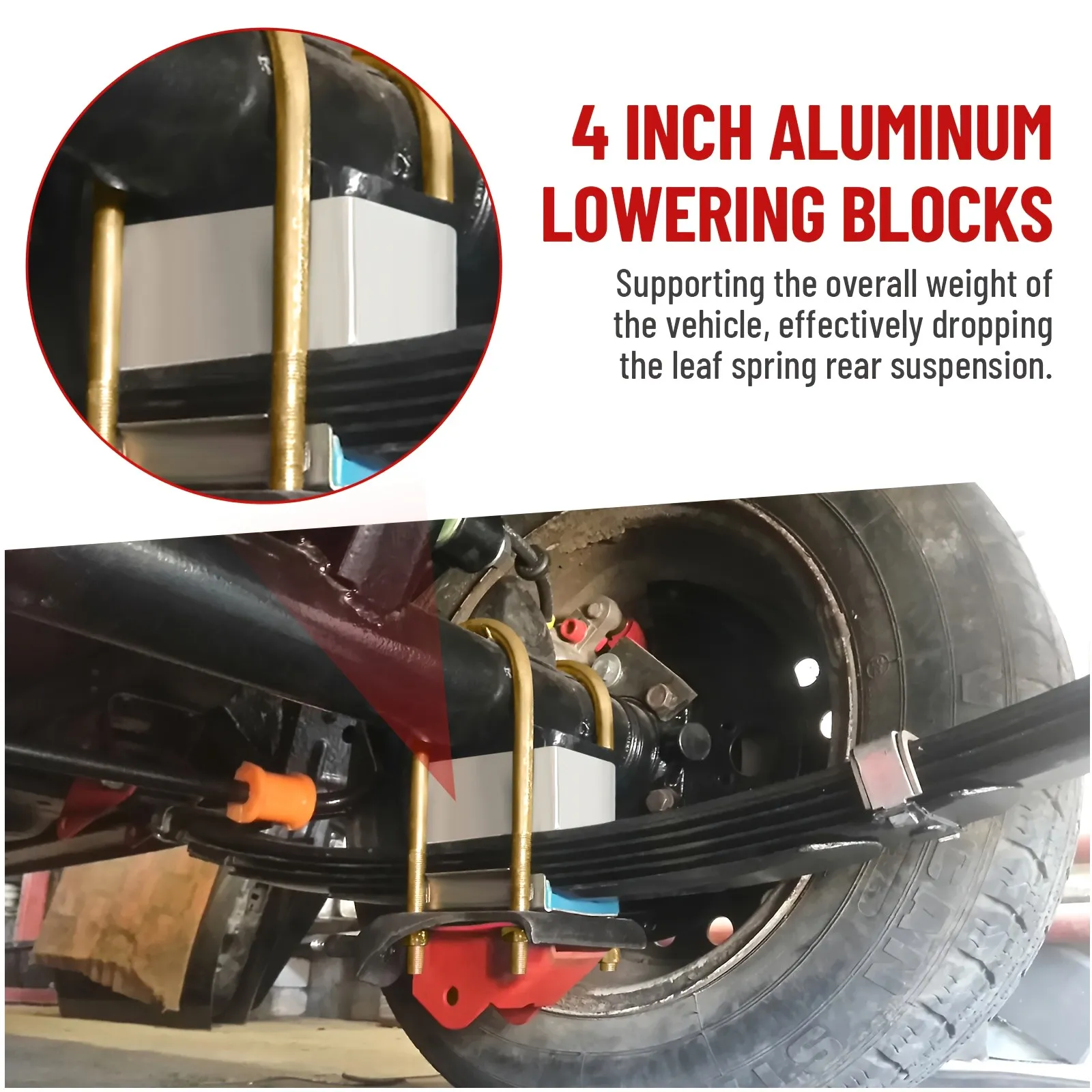 Heavy-Duty Leaf Spring Lowering Blocks – 5-Inch Length × 2.33-Inch Width, Includes 4-Piece Galvanized U-Bolt Set for Stable Suspension Adjustment
Heavy-Duty Leaf Spring Lowering Blocks – 5-Inch Length × 2.33-Inch Width, Includes 4-Piece Galvanized U-Bolt Set for Stable Suspension Adjustment