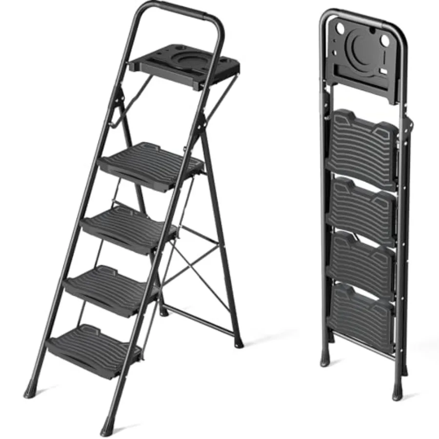 4 Step Ladder with Tool Platform, Sturdy Step Stool, Anti-Slip Wide Pedals, Handrail, Foldable Step Ladder, Pass 900LBS Testing
4 Step Ladder with Tool Platform, Sturdy Step Stool, Anti-Slip Wide Pedals, Handrail, Foldable Step Ladder, Pass 900LBS Testing