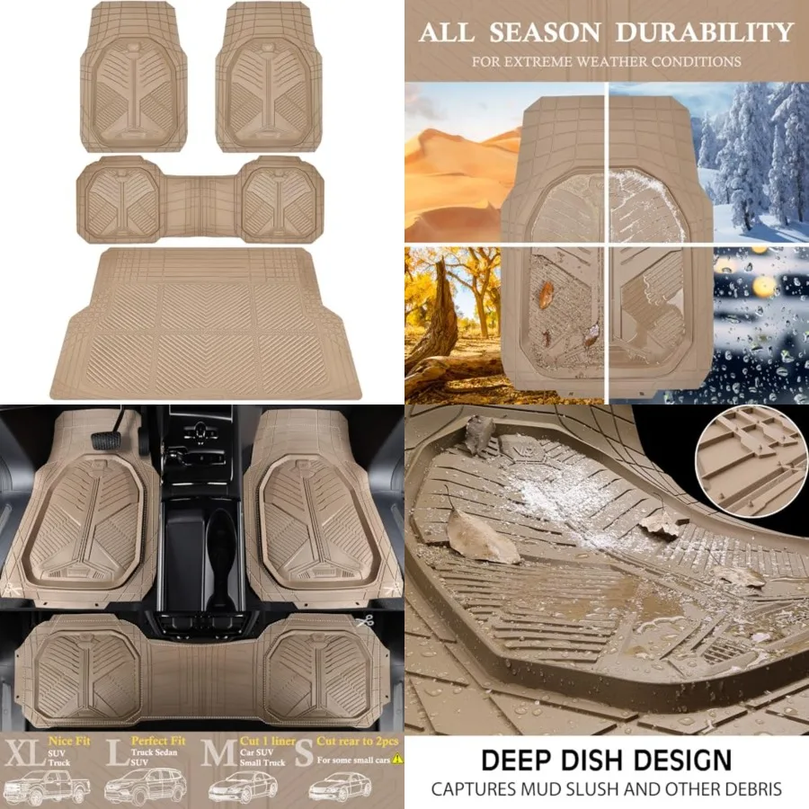 Heavy Duty Rubber Car Mats with Cargo Liner, Deep-Dish Car Floor Mats and Trunk Mat All Weather, Universal Trim-to-Fit for SUVs Trucks Sedans, Waterproof Anti-Slip, Trimmable V12 Beige
Heavy Duty Rubber Car Mats with Cargo Liner, Deep-Dish Car Floor Mats and Trunk Mat All Weather, Universal Trim-to-Fit for SUVs Trucks Sedans, Waterproof Anti-Slip, Trimmable V12 Beige