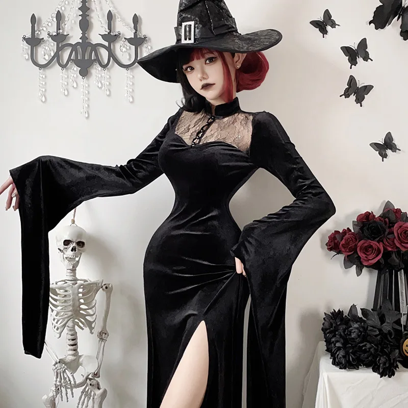 Dark Gothic Halloween Dress Black Long Skirt Women's Witch Bride Costume Warm Polyester Fabric V-Neck Silk Feeling
Dark Gothic Halloween Dress Black Long Skirt Women's Witch Bride Costume Warm Polyester Fabric V-Neck Silk Feeling