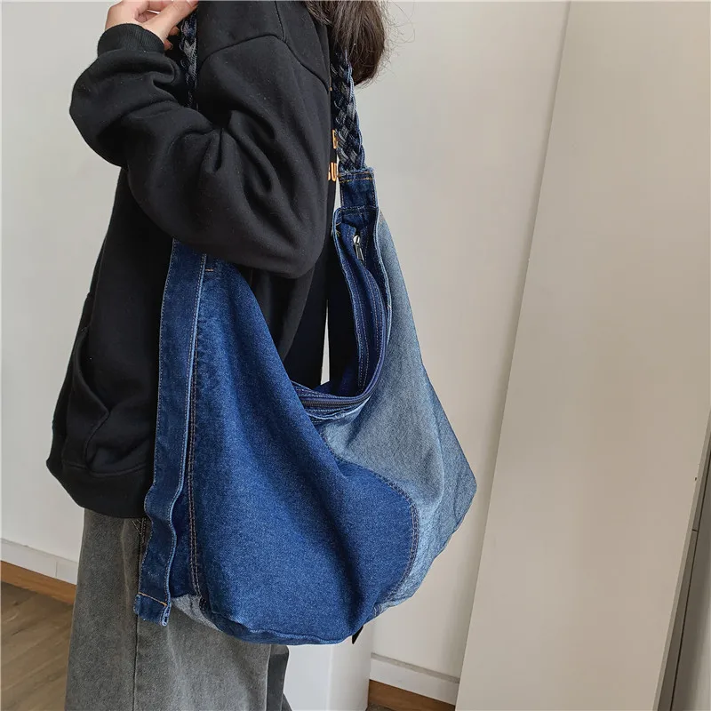 Casual Patchwork Denim Tote Bag for Women, Large Capacity Washed Jean Shoulder Bag with Braided Strap, Streetwear
Casual Patchwork Denim Tote Bag for Women, Large Capacity Washed Jean Shoulder Bag with Braided Strap, Streetwear