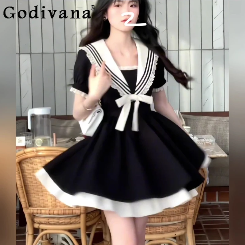 Large Size L-4XL College Black Elegant Navy Collar Short Sleeve Dress Summer Sweet Girl Lace High Waist Age-reducing Dresses
Large Size L-4XL College Black Elegant Navy Collar Short Sleeve Dress Summer Sweet Girl Lace High Waist Age-reducing Dresses