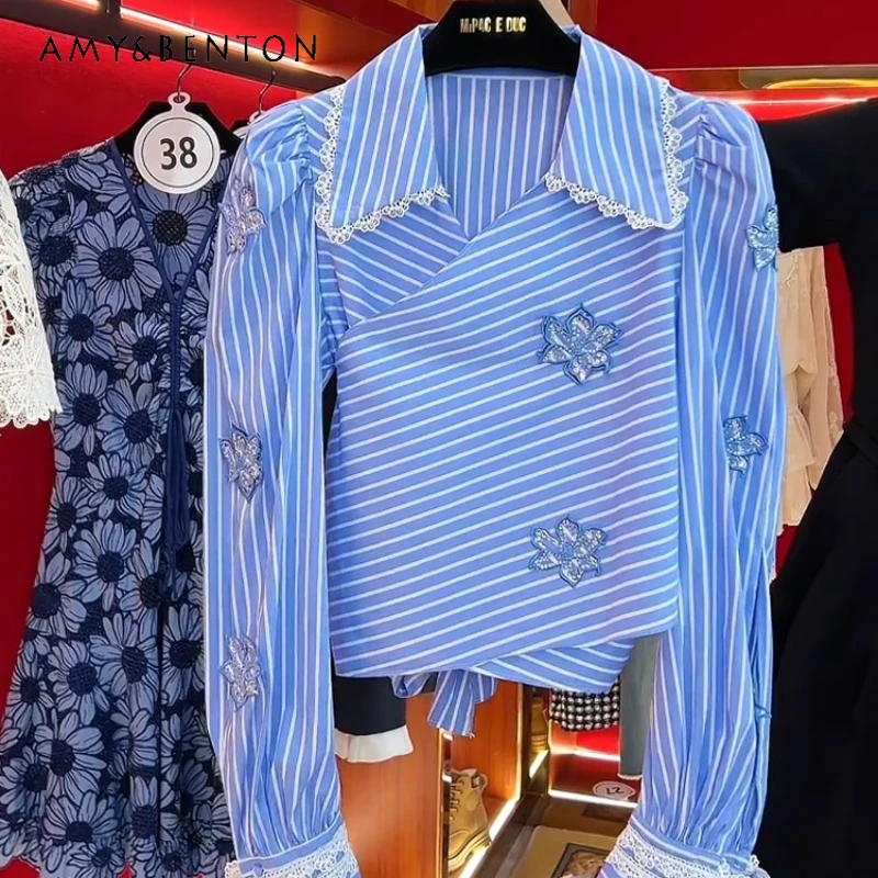 2025 New Women's Clothing Spring Autumn Three-dimensional Flower Strap Striped Shirt Skinny Versatile Fashion Bow Shirts Ladies
2025 New Women's Clothing Spring Autumn Three-dimensional Flower Strap Striped Shirt Skinny Versatile Fashion Bow Shirts Ladies