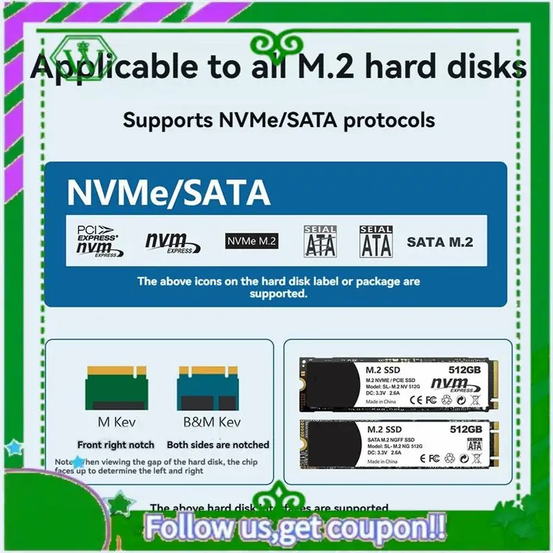 M.2 SATA NVME SSD Enclosure Tool-Free USB3.2 Type C 20Gbps External Solid State Enclosure Adapter For 2280/2260/2242/2230 SSD
M.2 SATA NVME SSD Enclosure Tool-Free USB3.2 Type C 20Gbps External Solid State Enclosure Adapter For 2280/2260/2242/2230 SSD
