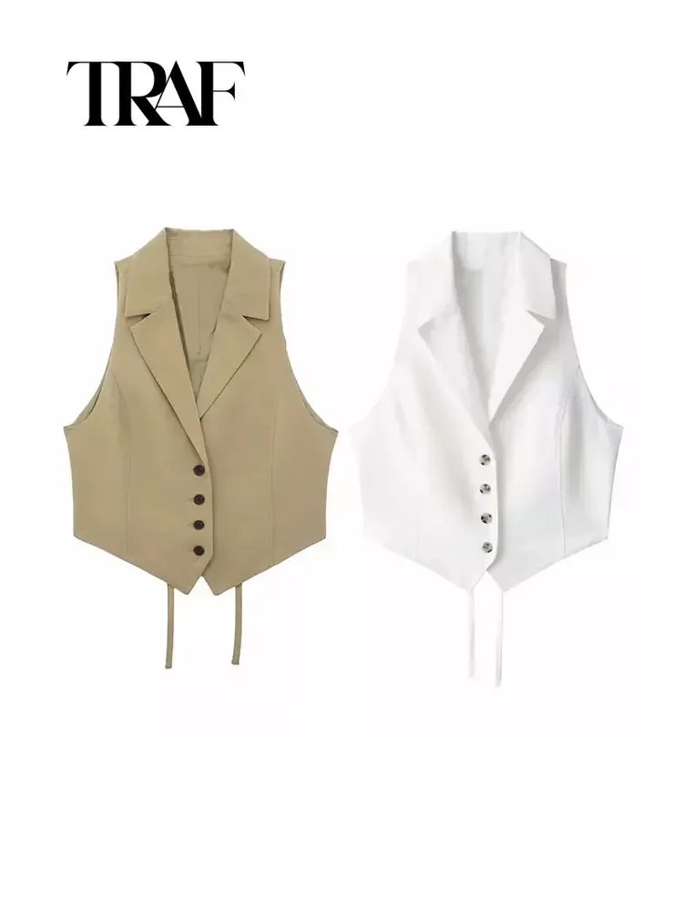TRAF Summer Tops Woman Trendy Solid Turn-Down Collar Sleeveless Lace-Up Single Breasted Female Streetwear Waistcoat
TRAF Summer Tops Woman Trendy Solid Turn-Down Collar Sleeveless Lace-Up Single Breasted Female Streetwear Waistcoat