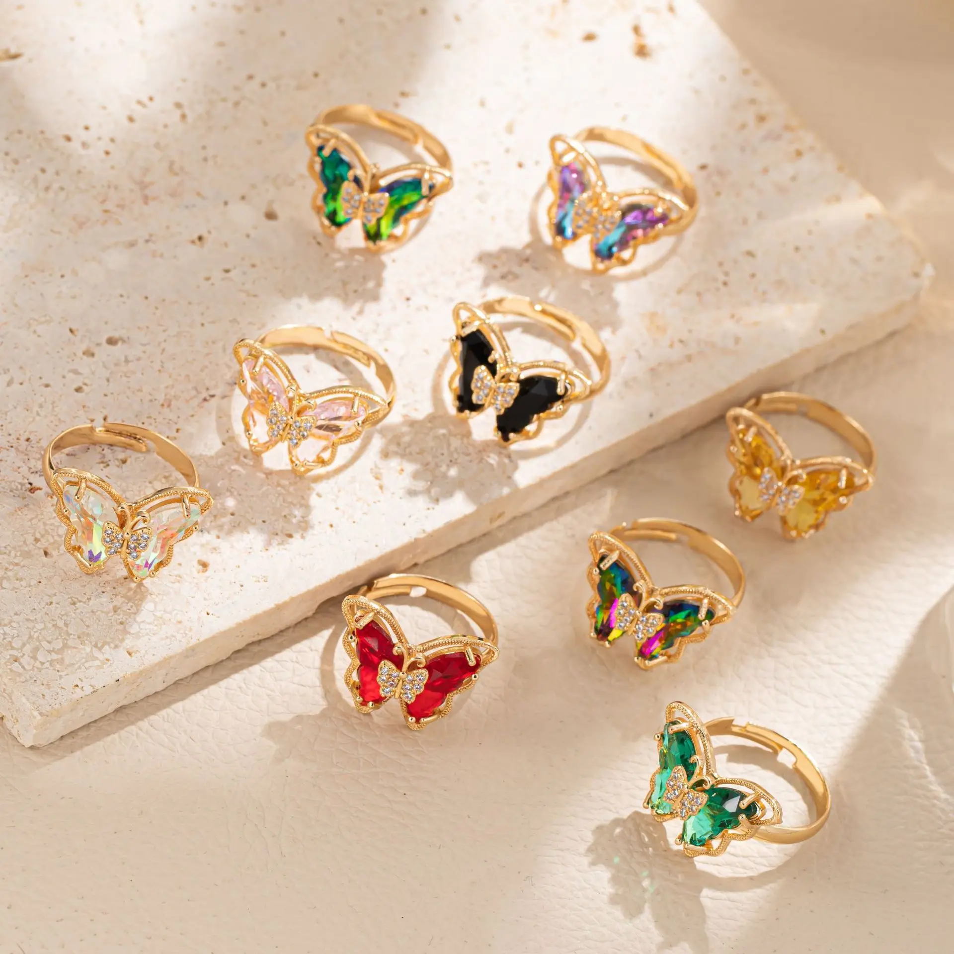 10pcs/ Bag Fashion Copper Zircon Diamond Butterfly Ring Luxury Exquisite Colorful Crystal Ring for Women Gift Jewelry Open Ring
10pcs/ Bag Fashion Copper Zircon Diamond Butterfly Ring Luxury Exquisite Colorful Crystal Ring for Women Gift Jewelry Open Ring