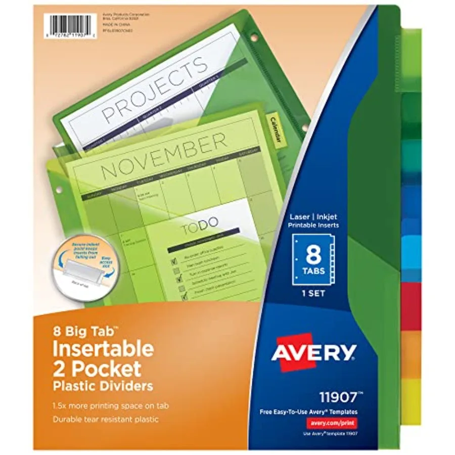 Dividers for 3 Ring Binders, Sets, Two-Pocket Plastic Binder Dividers with Tabs, Multicolor, 1 Set 11907
Dividers for 3 Ring Binders, Sets, Two-Pocket Plastic Binder Dividers with Tabs, Multicolor, 1 Set 11907