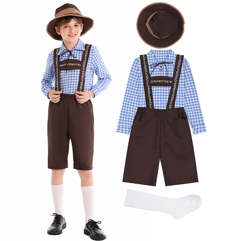 Boys German Oktoberfest Costume Short Sleeve Suspenders Rompers Shirt Hat Bavarian Beer Festival Children's Cosplay Outfit
Boys German Oktoberfest Costume Short Sleeve Suspenders Rompers Shirt Hat Bavarian Beer Festival Children's Cosplay Outfit 