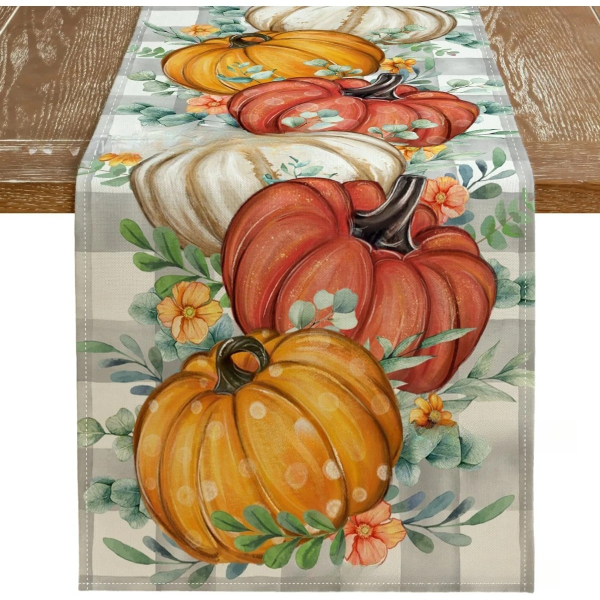 Polka Dot Pumpkins Eucalyptus Fall Table Runner Seasonal Autumn Kitchen Dining Table for Thanksgiving Harvest Farmhouse Decor
Polka Dot Pumpkins Eucalyptus Fall Table Runner Seasonal Autumn Kitchen Dining Table for Thanksgiving Harvest Farmhouse Decor