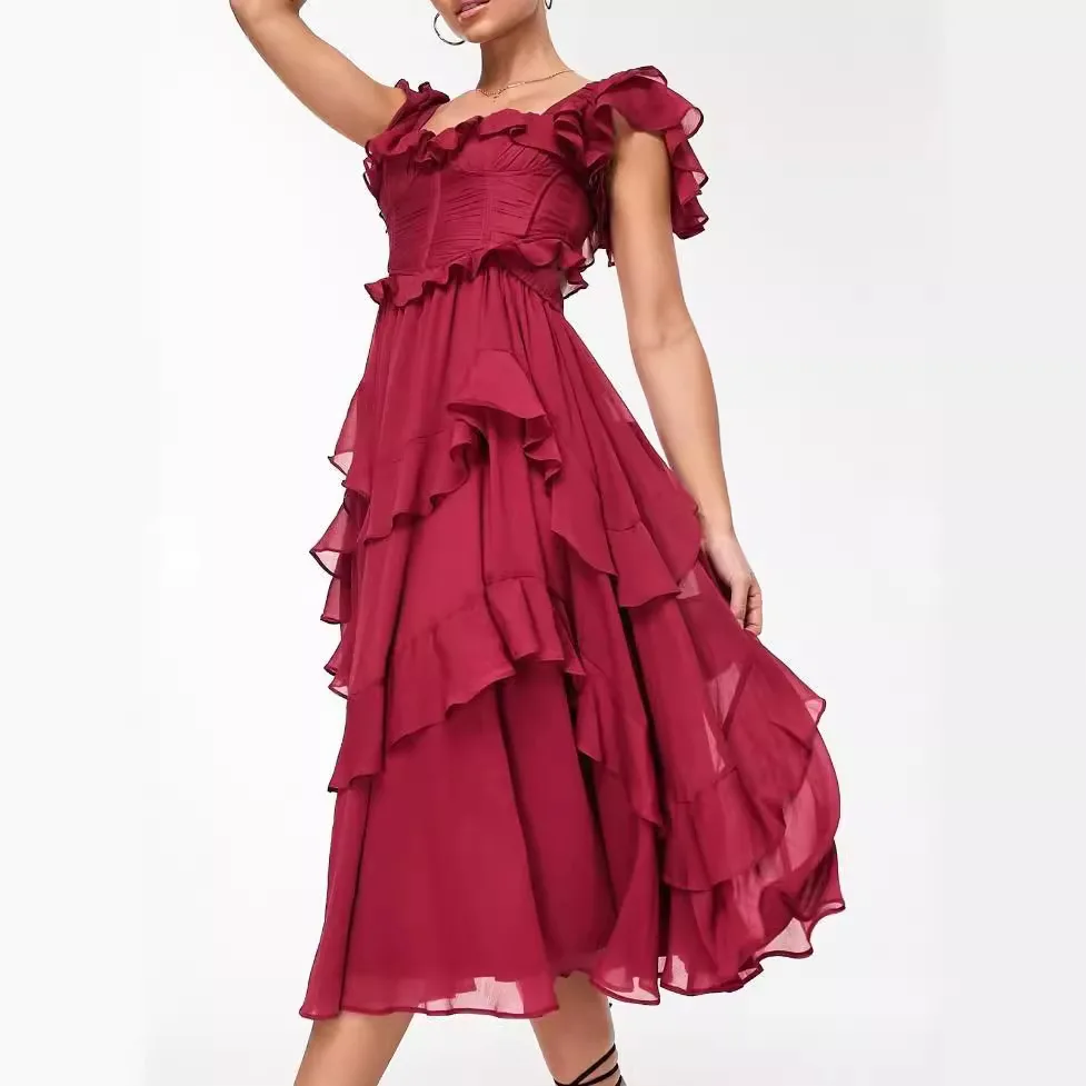 2024 Holiday Sweet and Fresh Lace-up Backless Dress with One-Shoulder Hollow Cake Dress Lotus Leaf Edge Pleated Mesh Long Dress
2024 Holiday Sweet and Fresh Lace-up Backless Dress with One-Shoulder Hollow Cake Dress Lotus Leaf Edge Pleated Mesh Long Dress