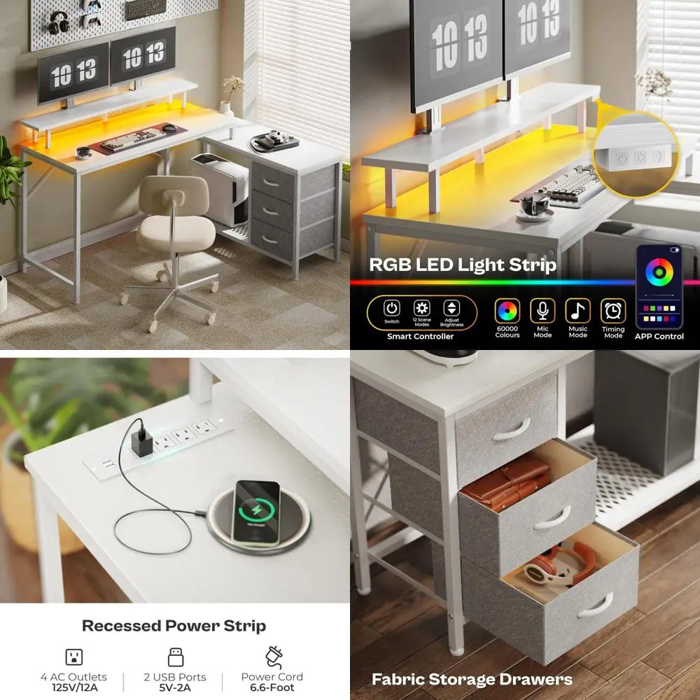 Reversible L-Shaped Gaming Desk with LED Lights, Storage, and Power Outlets
Reversible L-Shaped Gaming Desk with LED Lights, Storage, and Power Outlets