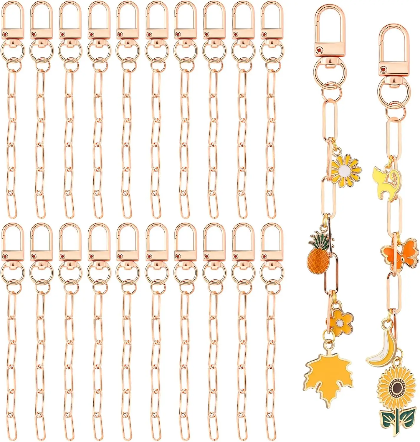 50 Piece DIY Metal Keychain Kit with Clips Rings Hooks Extender Chains Rose Gold for Craft Jewelry Gifts
50 Piece DIY Metal Keychain Kit with Clips Rings Hooks Extender Chains Rose Gold for Craft Jewelry Gifts