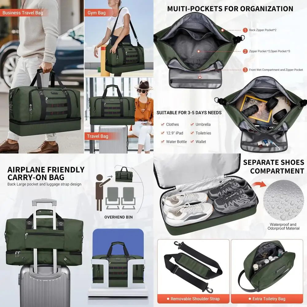55L Army Green Travel Duffle Bag with Toiletry Set for Men - Carry-On Overnight Luggage
55L Army Green Travel Duffle Bag with Toiletry Set for Men - Carry-On Overnight Luggage