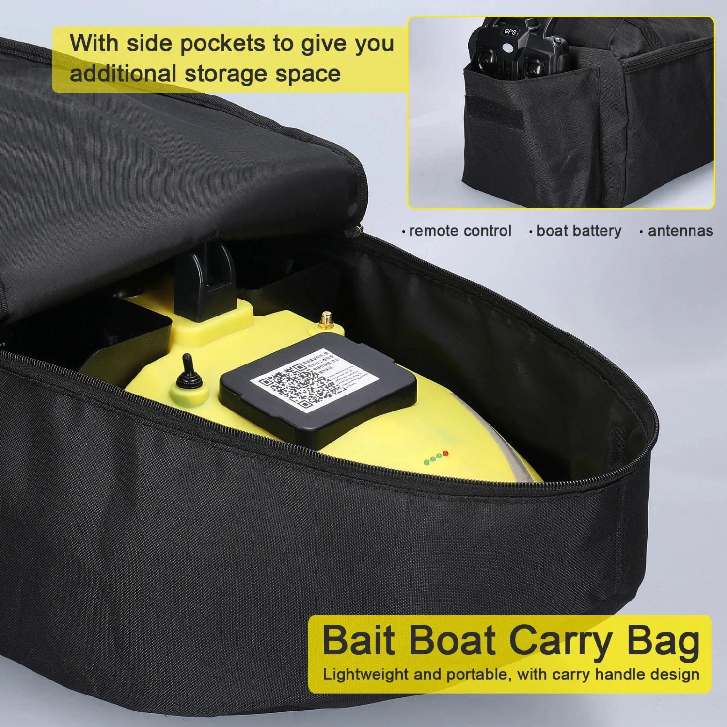 Carry Fishing Bait Boat Wear Resistant Oxford Fabric Handbag with Side Pouch Zipper Fishing Accessories
Carry Fishing Bait Boat Wear Resistant Oxford Fabric Handbag with Side Pouch Zipper Fishing Accessories