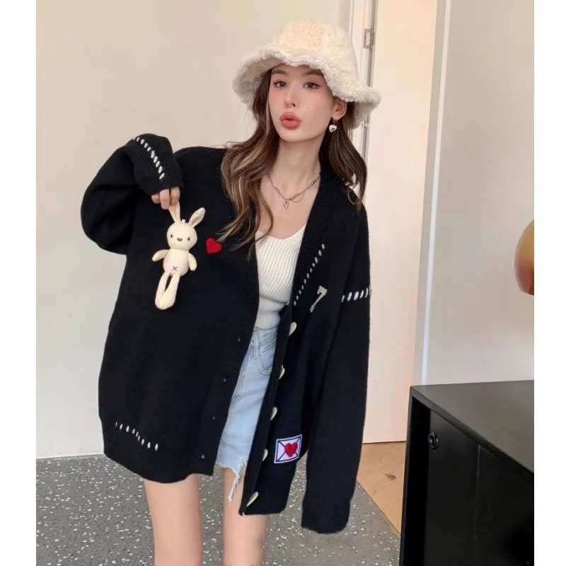 Gidyq Women Cute Cardigan Sweater Korean Casual Designed Love Button Loose Knitted Coats Fashion Female Rabbit All Match Jacket
Gidyq Women Cute Cardigan Sweater Korean Casual Designed Love Button Loose Knitted Coats Fashion Female Rabbit All Match Jacket