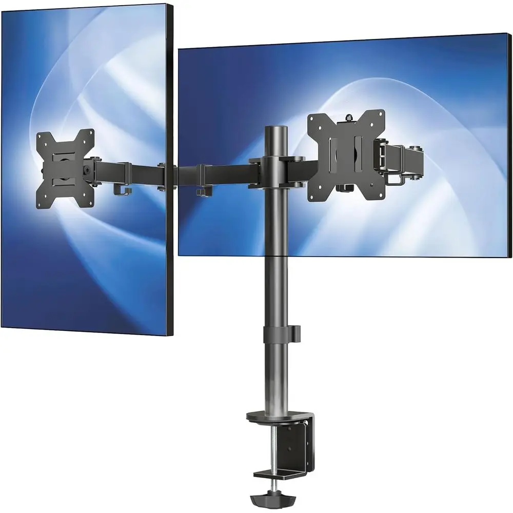 Double Monitor Desk Mount for 30 Screens up to 22lbs, Fully Adjustable Steel Stand with Clamp and Grommet, Black
Double Monitor Desk Mount for 30 Screens up to 22lbs, Fully Adjustable Steel Stand with Clamp and Grommet, Black