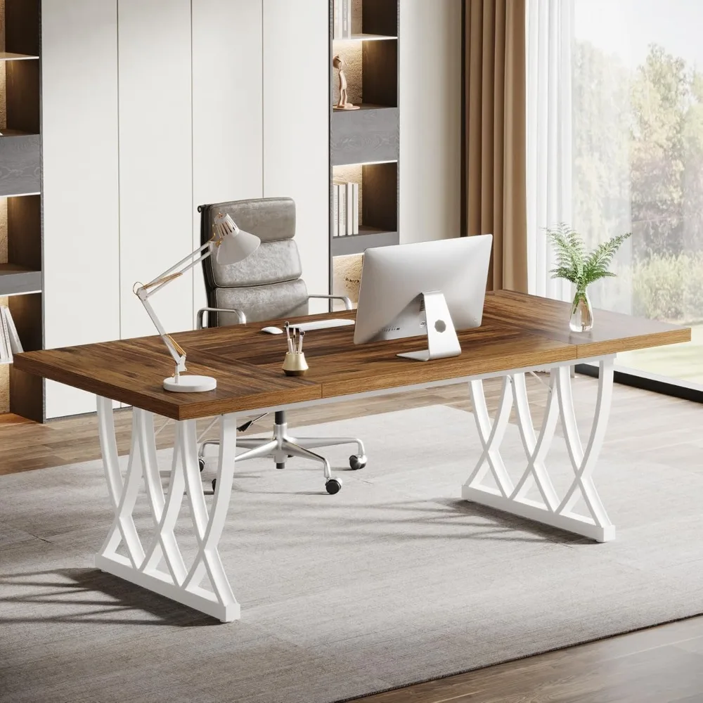 Executive Desk, Large Home Office Desk Computer Desk with Thick Metal Frame, Rectangle Study Writing Table Workstation
Executive Desk, Large Home Office Desk Computer Desk with Thick Metal Frame, Rectangle Study Writing Table Workstation