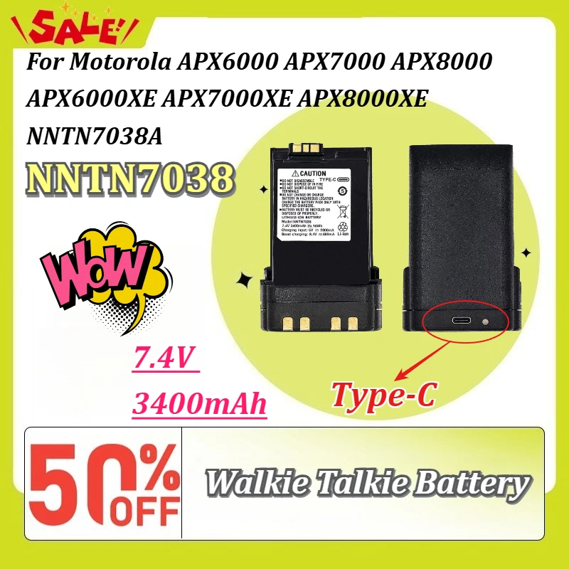 Type-C 7.4V 3400mAh NNTN7038 Walkie Talkie Battery for Motorola APX6000 APX7000 APX8000 APX6000XE APX7000XE APX8000XE NNTN7038A
Type-C 7.4V 3400mAh NNTN7038 Walkie Talkie Battery for Motorola APX6000 APX7000 APX8000 APX6000XE APX7000XE APX8000XE NNTN7038A