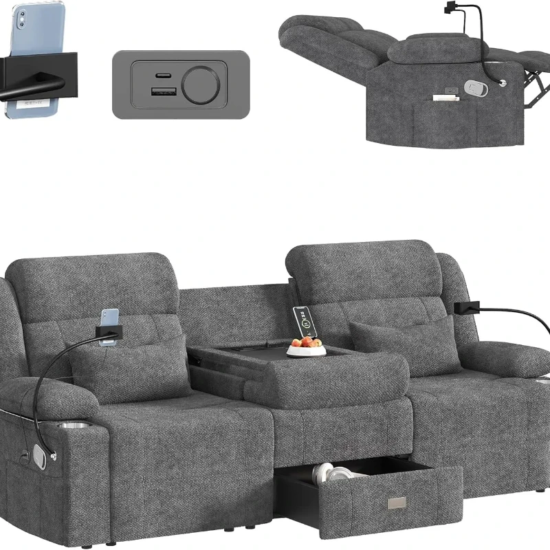 Home Theater Seating,RV Reclining Sofa Set with Adjustable Headrest, Recliner Sofa with Heat and USB&Type-C, Dawer
Home Theater Seating,RV Reclining Sofa Set with Adjustable Headrest, Recliner Sofa with Heat and USB&Type-C, Dawer