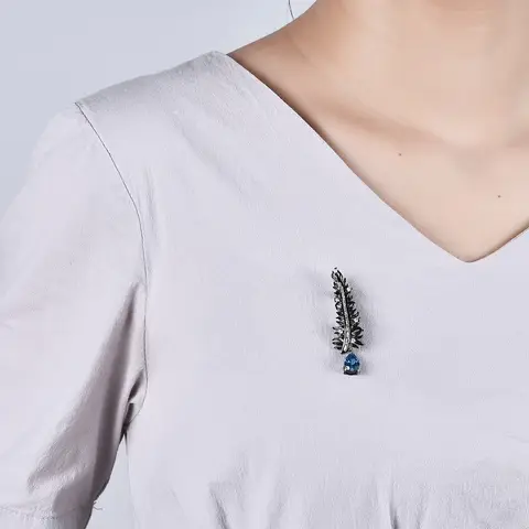 BALLET DE GEM-Alfinetes de broche vintage, prata esterlina 925, asas de anjo, penas, suíço natural, topázio azul, broches artesanais, presente para ela