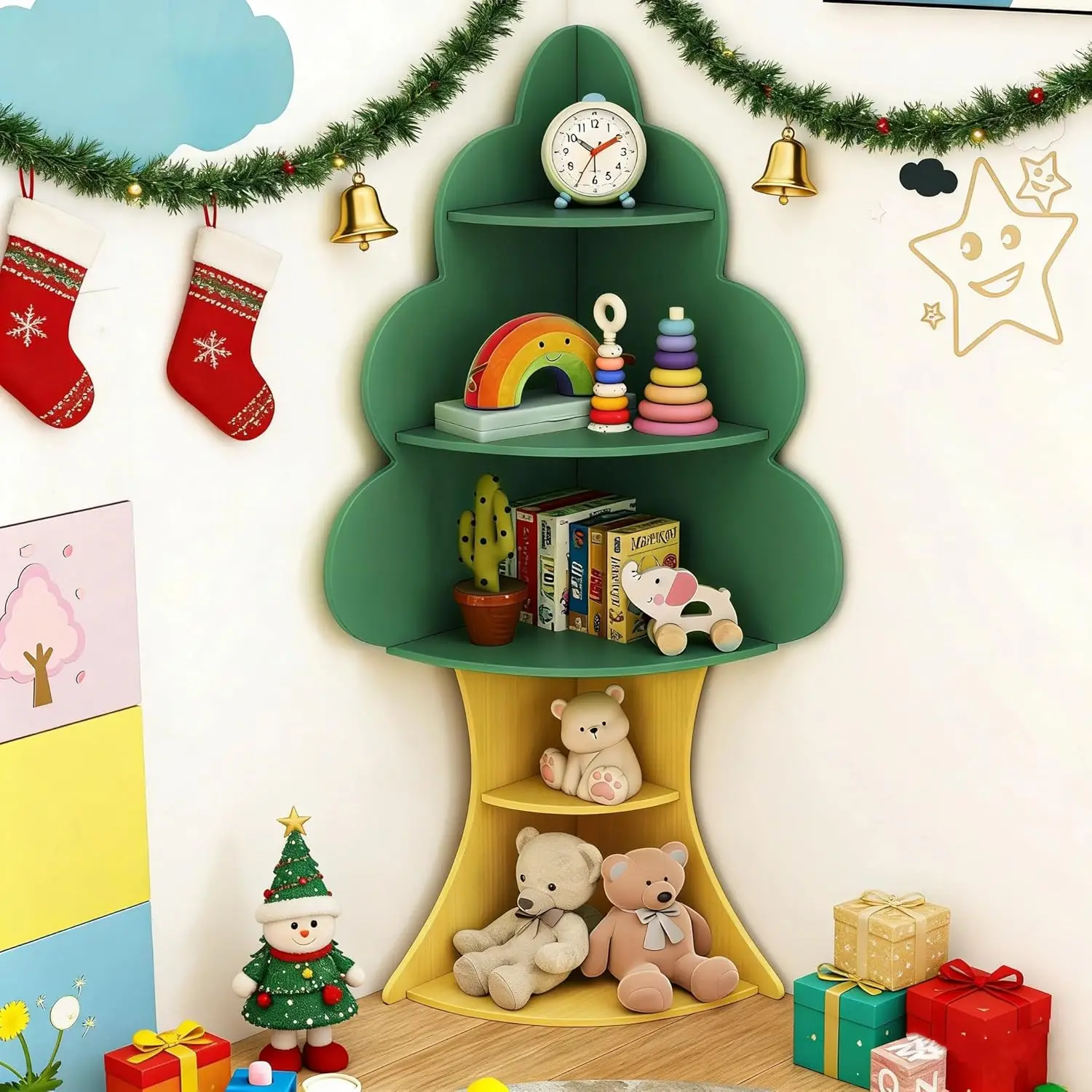 5-Tier Kids Tree Bookshelf Corner Bookcase Freestanding Toy Storage Organizer for Room Playroom Nursery, Customized
5-Tier Kids Tree Bookshelf Corner Bookcase Freestanding Toy Storage Organizer for Room Playroom Nursery, Customized