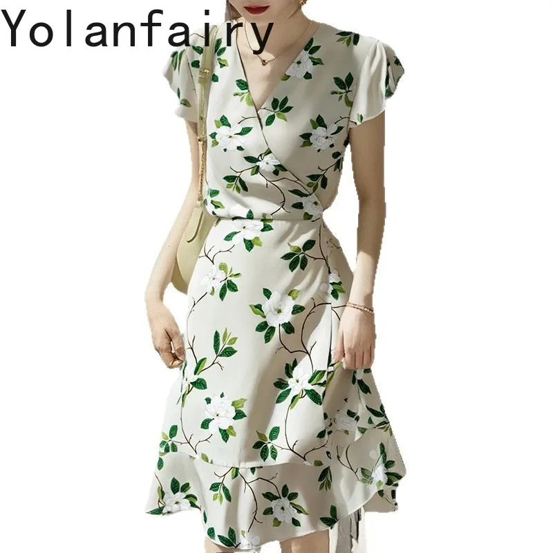 YOLANFAIRY 100% Real Mulberry Silk Dress for Women Summer High Waist Elegant Floral Dress Woman V-neck Short Sleeve Dresses 2026
YOLANFAIRY 100% Real Mulberry Silk Dress for Women Summer High Waist Elegant Floral Dress Woman V-neck Short Sleeve Dresses 2026