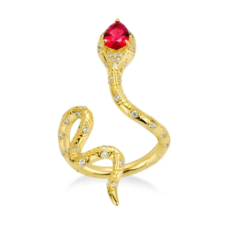 BELLUX Jewelry Rings Top Silver Material K Gold Plated Synthetic Zircon Red Pear Shaped Ruby God Snake Unique Design Ring
BELLUX Jewelry Rings Top Silver Material K Gold Plated Synthetic Zircon Red Pear Shaped Ruby God Snake Unique Design Ring