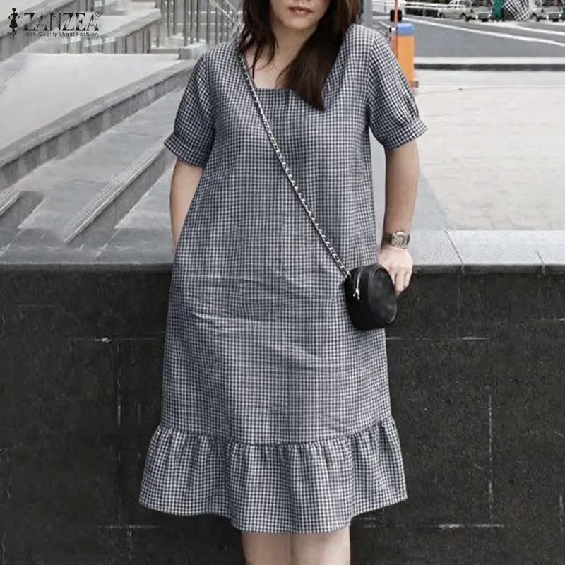 ZANZEA Women's Gingham Knee-Length Dress Summer Suqare Neck Short Puff Sleeve A-Line Ruffled Hem Dresses Daily Casual Robe Femme
ZANZEA Women's Gingham Knee-Length Dress Summer Suqare Neck Short Puff Sleeve A-Line Ruffled Hem Dresses Daily Casual Robe Femme