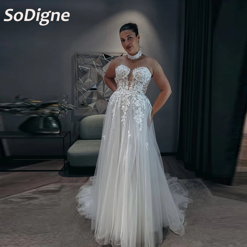 SoDigne A-line Lace Appliques Wedding Dresses Tulle Sleeveless Sweetheart Bridal Dress Bride Gown vestidos de novia Customized
SoDigne A-line Lace Appliques Wedding Dresses Tulle Sleeveless Sweetheart Bridal Dress Bride Gown vestidos de novia Customized