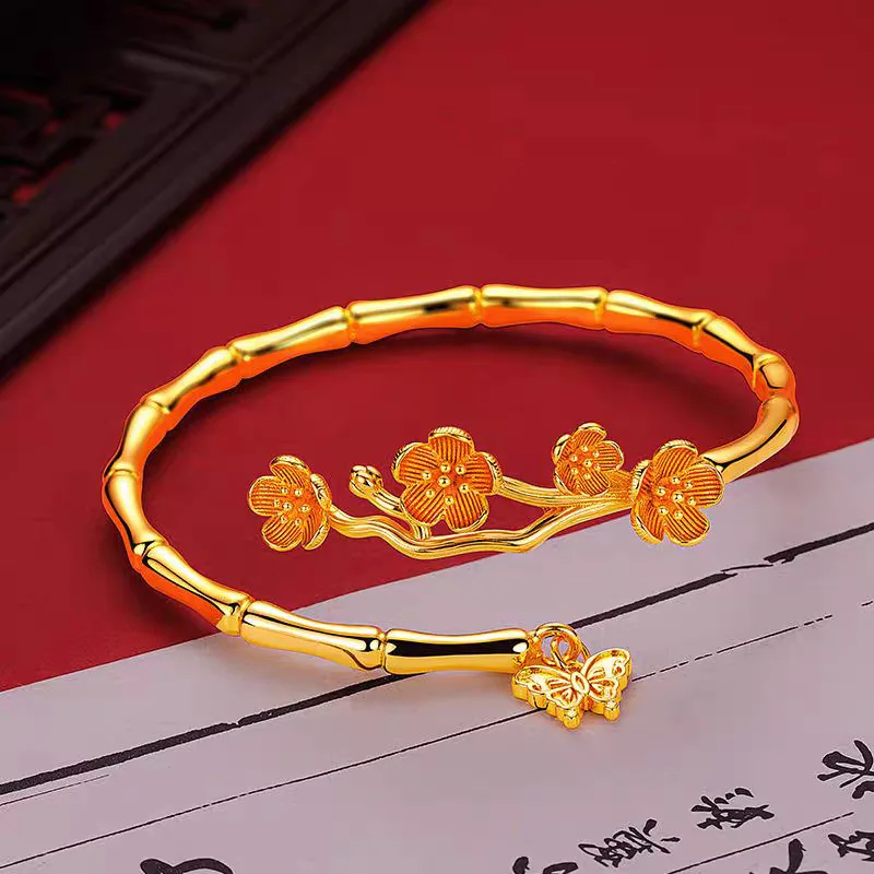 24K Gold AU999 Bamboo & Plum Bangle | Double - sided carvings of bamboo & plum, aged finish, vintage & trendy
24K Gold AU999 Bamboo & Plum Bangle | Double - sided carvings of bamboo & plum, aged finish, vintage & trendy