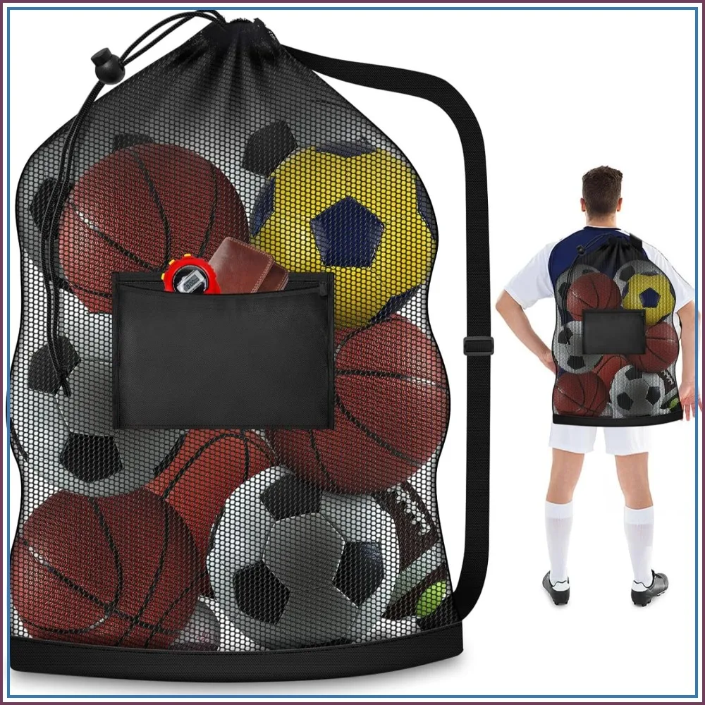 Extra Large Mesh Ball Bag, Heavy Duty Drawstring Storage Sack, 24"x36" Holds 8-10 Balls for Soccer, Basketball, Volleyball, with Shoulder Strap and Pocket
Extra Large Mesh Ball Bag, Heavy Duty Drawstring Storage Sack, 24"x36" Holds 8-10 Balls for Soccer, Basketball, Volleyball, with Shoulder Strap and Pocket
