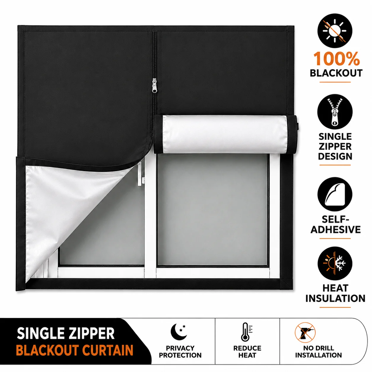 Custom Size Blackout Curtain with Zipper, Self Adhesive Window Cover, 100% Light Blocking Privacy Curtain
Custom Size Blackout Curtain with Zipper, Self Adhesive Window Cover, 100% Light Blocking Privacy Curtain