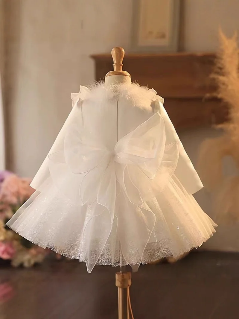Custom Flower Girl Dress Wedding Party Gown Fur Collar Big Bow Tulle Pageant Dress For Kids Girls
Custom Flower Girl Dress Wedding Party Gown Fur Collar Big Bow Tulle Pageant Dress For Kids Girls
