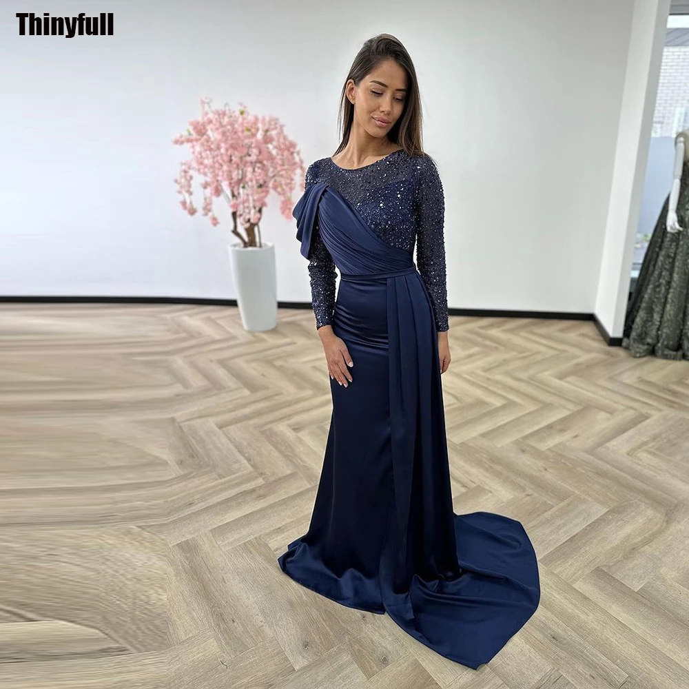 Thinyfull Mermaid Elegant Prom Dresses O-neck Long Sleeves Satin Evening Party Dress Long Beading Sequin Formal Occasion Gown
Thinyfull Mermaid Elegant Prom Dresses O-neck Long Sleeves Satin Evening Party Dress Long Beading Sequin Formal Occasion Gown