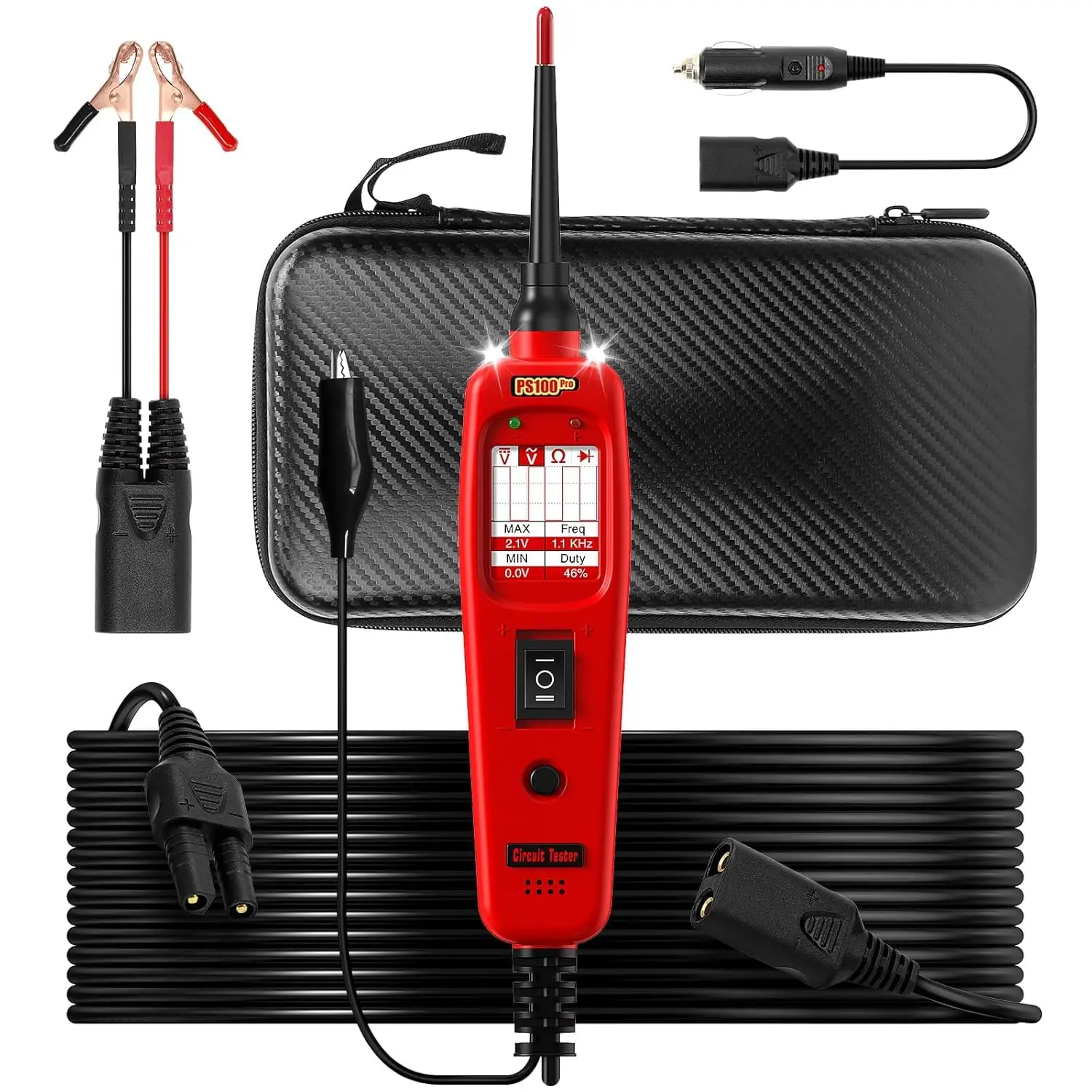 12V/24V Automotive Circuit Tester & Short Finder with 20FT+20FT Cables, 8-in-1 Function, TFT Display, Overload Protection