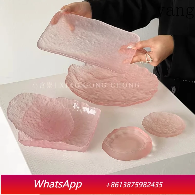LMM premium sense pink irregular ice dew glass plate household snack plate fruit plate
LMM premium sense pink irregular ice dew glass plate household snack plate fruit plate