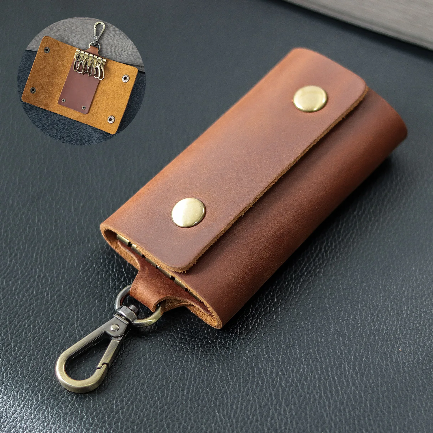 Crazy Horse Leather Casual Retro Key Pouch, Men's Waist Hanger Genuine Top-Grain Leather Coin Purse
Crazy Horse Leather Casual Retro Key Pouch, Men's Waist Hanger Genuine Top-Grain Leather Coin Purse