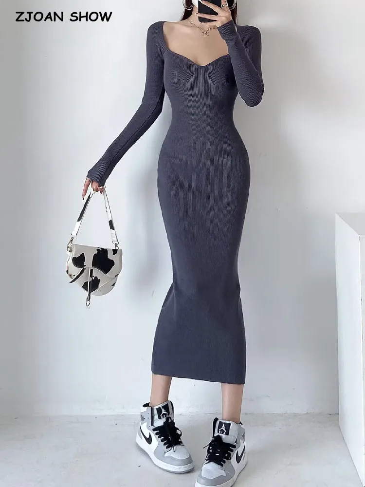 2022 Sexy Square Neck Ribbed Thick Warm Knitted Sweater Dress Women Full Sleeve Stretch Basic Bodycon Maxi Long Robe Vestido
2022 Sexy Square Neck Ribbed Thick Warm Knitted Sweater Dress Women Full Sleeve Stretch Basic Bodycon Maxi Long Robe Vestido