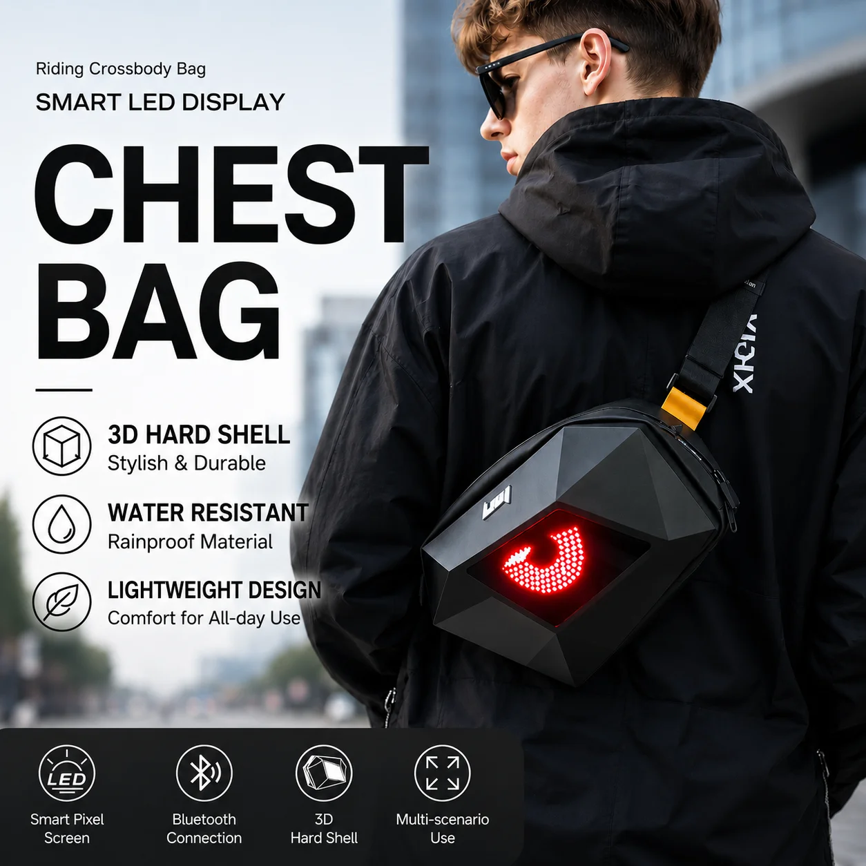 Smart LED Display Chest Bag Waterproof Motorcycle Cycling Sling Bag Sport Travel Crossbody Shoulder Bag Unisex
Smart LED Display Chest Bag Waterproof Motorcycle Cycling Sling Bag Sport Travel Crossbody Shoulder Bag Unisex