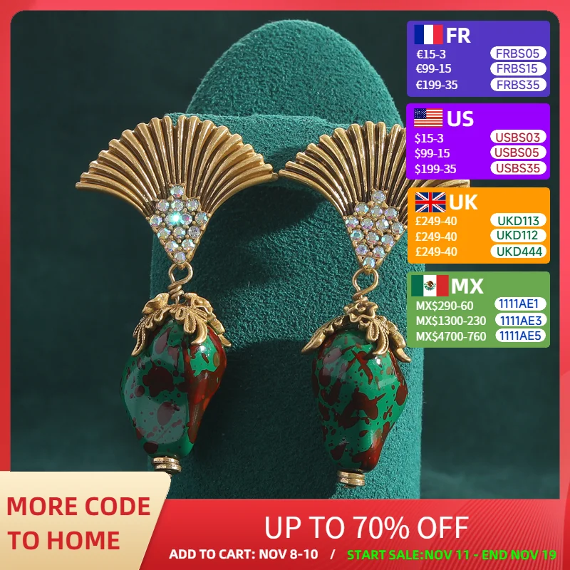 Baroque Green Glass Stone Handmade Beaded Dangle Earrings Fan Inlaid Color Cubic Zircon Vintage Jwellery for Girls Pendientes
Baroque Green Glass Stone Handmade Beaded Dangle Earrings Fan Inlaid Color Cubic Zircon Vintage Jwellery for Girls Pendientes