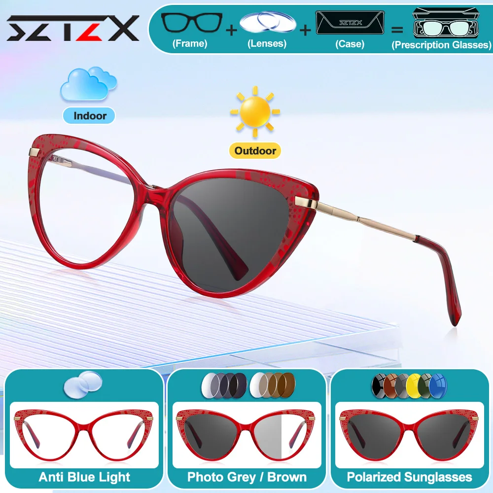 SZTZX Currents Cat Eye Women Myopia Computer Prescription Glasses Trendy Blue Light Blocking Progressive Photochromic Eyeglasses
SZTZX Currents Cat Eye Women Myopia Computer Prescription Glasses Trendy Blue Light Blocking Progressive Photochromic Eyeglasses