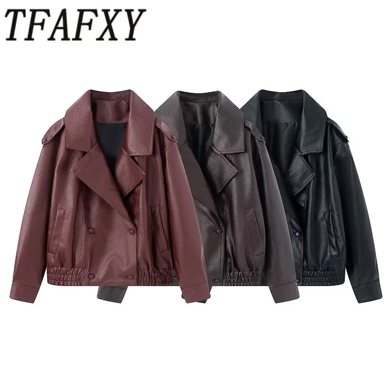 TFAFXY 2026 Autumn Faux Leather Jackets for Women Outerwears Office Women's Bomber Jacket Double-breasted Jacket Coat
TFAFXY 2026 Autumn Faux Leather Jackets for Women Outerwears Office Women's Bomber Jacket Double-breasted Jacket Coat
