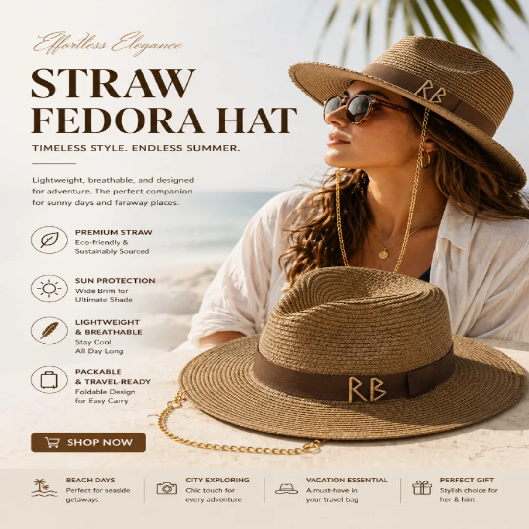Hot Sale Euro Chain Straw Hat with Letter Ribbon, Dented Crown Fedora for Beach Sun Protection
Hot Sale Euro Chain Straw Hat with Letter Ribbon, Dented Crown Fedora for Beach Sun Protection
