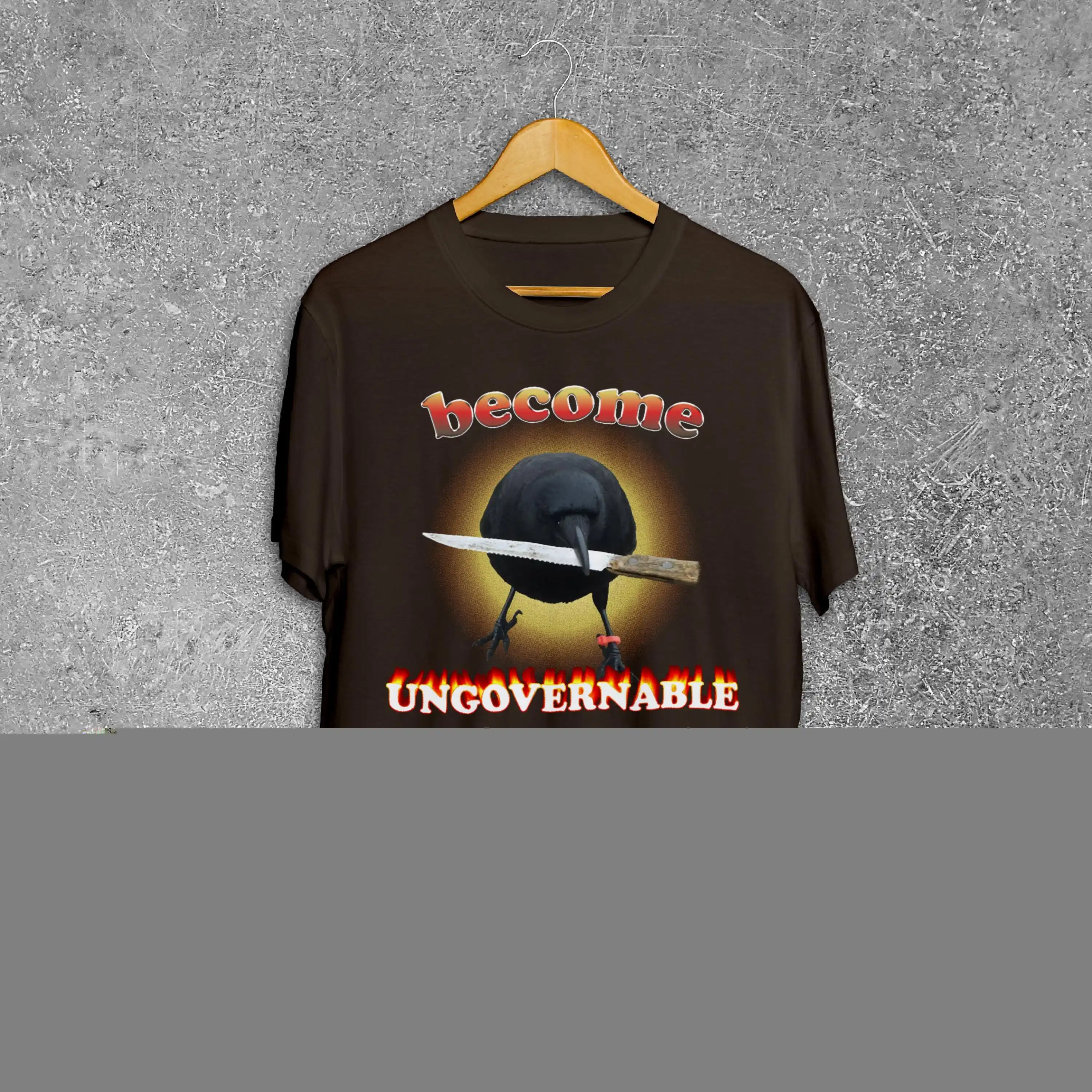 Become Ungovernable Funny Crow with knife Meme T shirt Sayings Silly Joke Cringe for Him
Become Ungovernable Funny Crow with knife Meme T shirt Sayings Silly Joke Cringe for Him