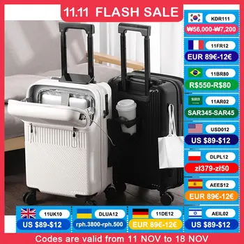 TSA 잠금 USB 슬라이딩 회전 휠, 내구성 있는 남성용 수하물 세트, 오픈 프론트 슈트케이스, 긁힘 방지 케이스, 20 인치, 22 인치, 24 인치, 26 인치